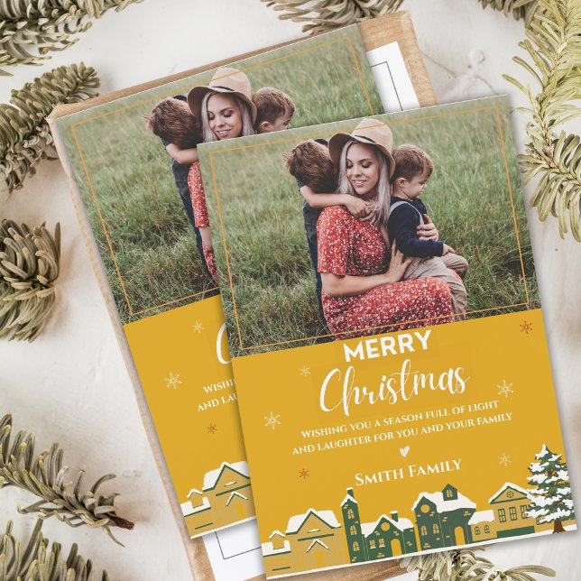 Foto familiar Keepsake Navidades rusos festivos (Family Photo Keepsake Rustic Christmas Festive Magnetic Holiday Card)