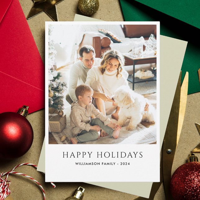 Foto Familiar Moderna de Navidad Elegante (Modern Family Photo Minimalist Christmas Holidays Greeting Card)