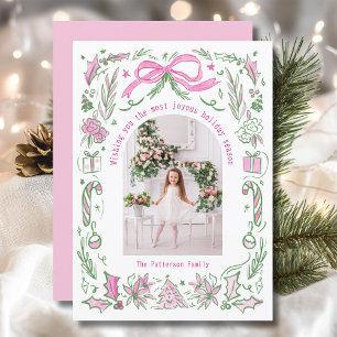 Foto familiar personalizada de Navidad en rosa y v