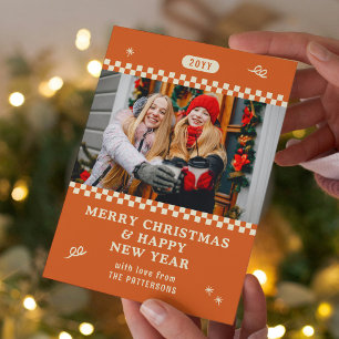 Foto Familiar Retro Naranja Feliz Navidad