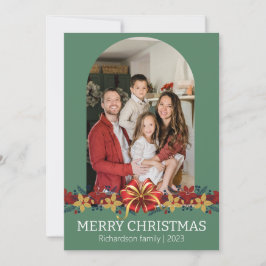 Foto familiar simple y elegante de Navidad con flo