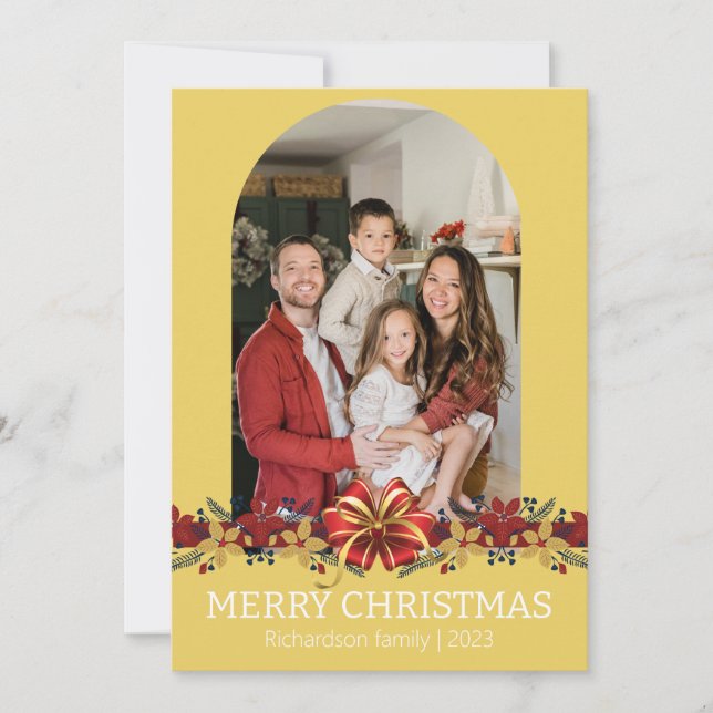 Foto familiar simple y elegante de Navidad con flo (Anverso)