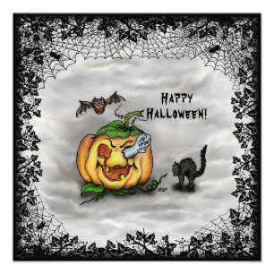 Foto Fantasma, Gato, Bat y Calabaza, ¡Feliz Halloween!