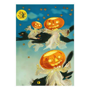 Foto Fantasmas de calabaza de Halloween y gatos negros