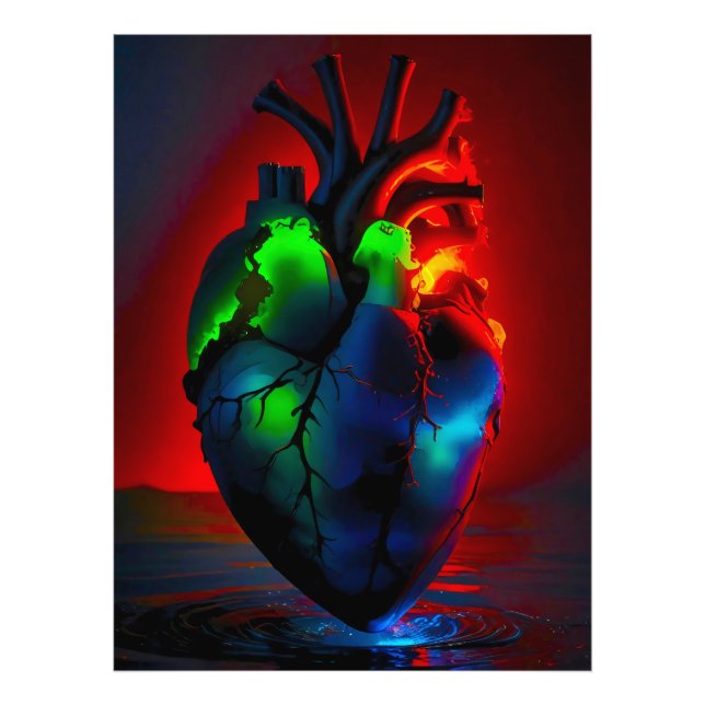 Foto Farbig leuchtendes Herz über Wasser (Frente)