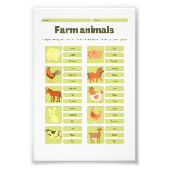 Foto Farm Animals Identification Educational Worksheet (Frente)