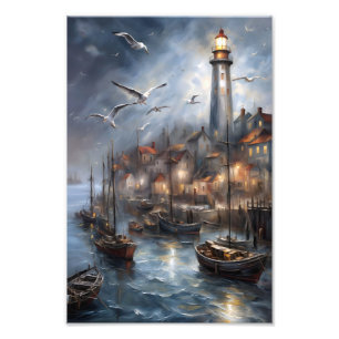 Foto Faro Costero al Crepúsculo Arte Náutico