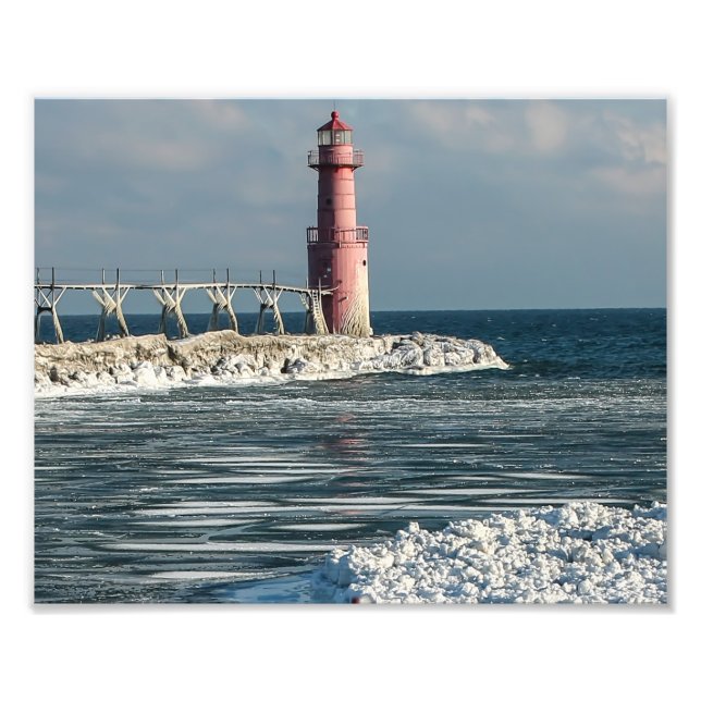Foto Faro de Algoma Wisconsin en invierno (Frente)