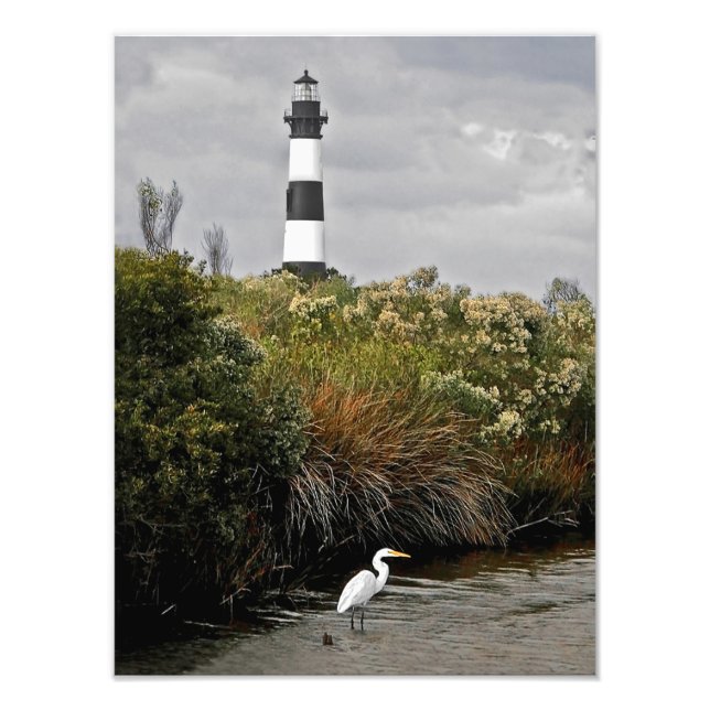 Foto Faro De La Isla Bodie Con Egret (Frente)