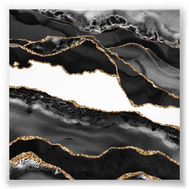 Foto Faux Marble Agate Black Stylish Stone Luxury (Frente)