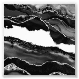 Foto Faux Marble Agate Black White Trendy Moderne Stone