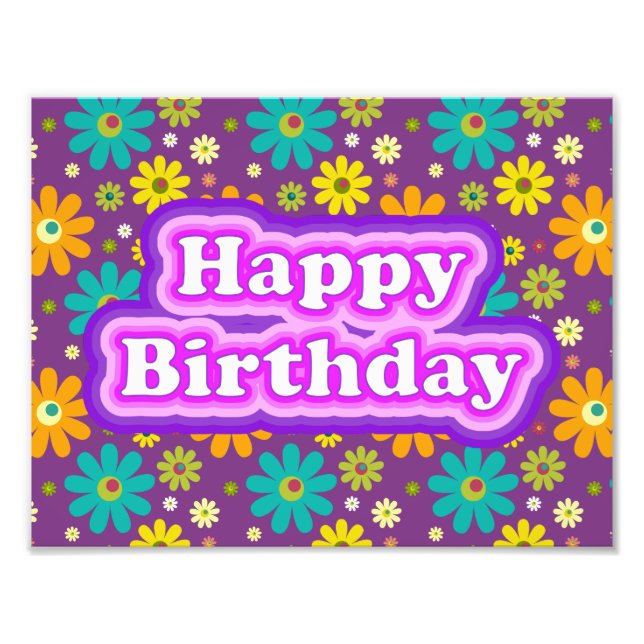 Foto Feliz Cumpleaños Flores Hippie (Frente)
