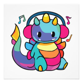 Foto Feliz dragón con auriculares escuchando música.