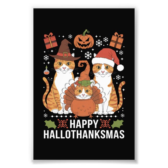 Foto Feliz Hallothanksmas Gatos Halloween Navidad  (Frente)