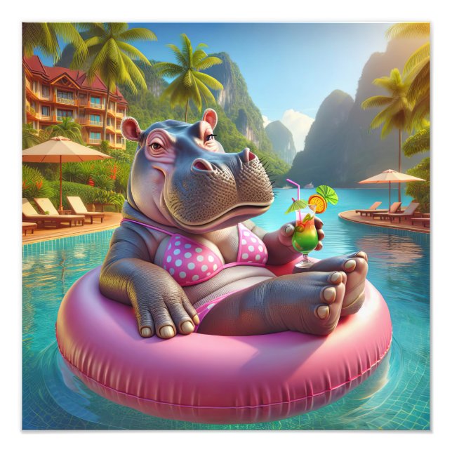 Foto Feliz Hippo Con Bebida De Cóctel (Frente)