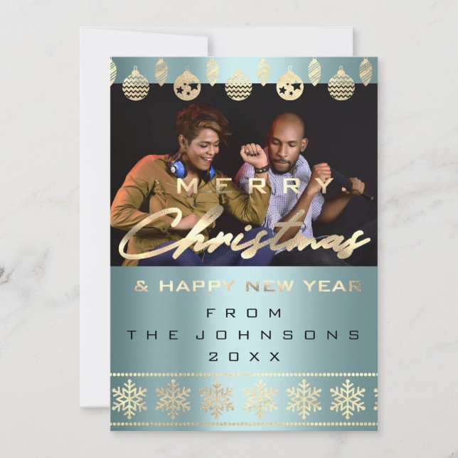 Foto Feliz Navidad Feliz Año Nuevo Azul (Anverso)