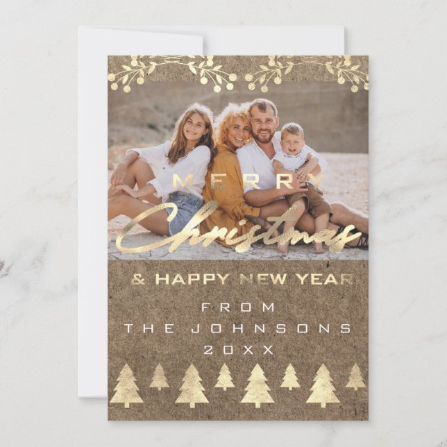 Foto Feliz Navidad Feliz Año Nuevo Kraft Gold (Anverso)