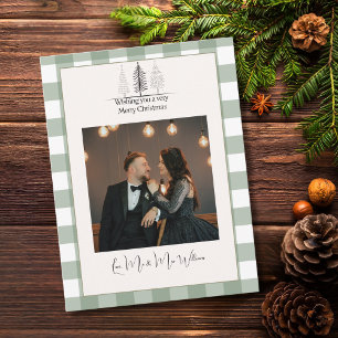 Foto Feliz Navidad Simple Plaid Verde Elegante 