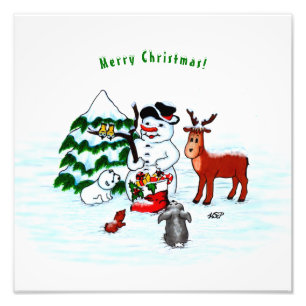 Foto ¡Feliz Navidad! Snowman con sus amigos