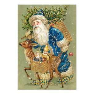Foto Feliz Navidad, Tarjeta Antigüa, Santa y Reno
