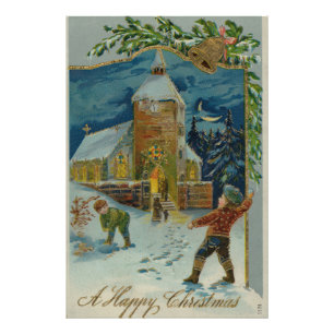 Foto Feliz Navidad - Tarjeta postal vintage de pelea de