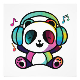Foto Feliz Panda con auriculares escuchando música.