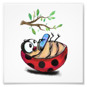 Foto Feliz Pequeña Ladybug con teléfono - Dibujo Person
