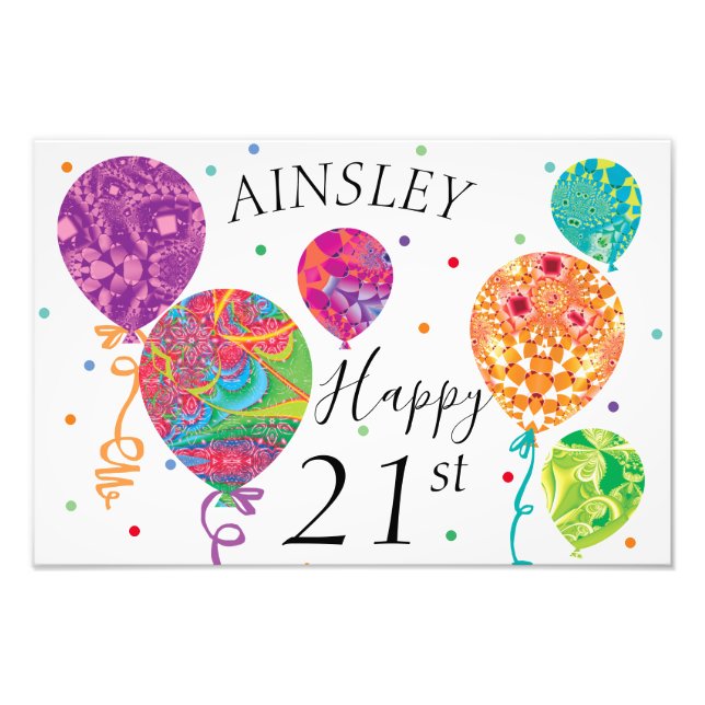 Foto Feliz Rótulo de los Globos de Cumpleaños 21 (Frente)
