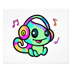 Foto Feliz sonriente bebé camaleón con auriculares.