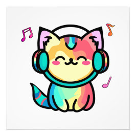 Foto Feliz sonriente bebé gatito con auriculares.