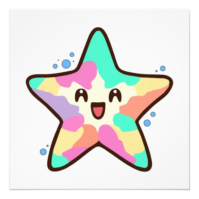 Foto Feliz sonriente bebé pez estrella con burbujas. (Frente)