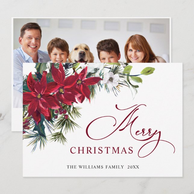 FOTO Feliz Tarjeta de Navidad de Poinsettia Elegan (Anverso / Reverso)