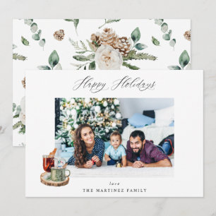 Foto Festiva de Felices Fiestas - Floral Blanco
