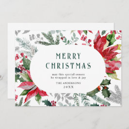 Foto festiva de Navidad con Poinsettia y muérdago