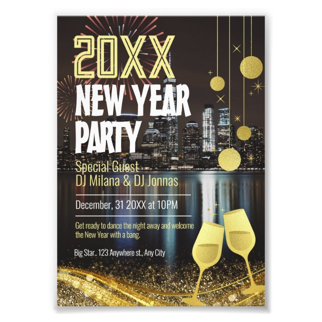 Foto Fiesta de Año Nuevo editable personalizado (Frente)
