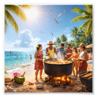 Foto Fiesta en la Playa del Caribe Bajo el Sol Dorado