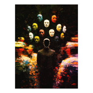Foto Figura sin rostro rodeada de caras enmascaradas Im