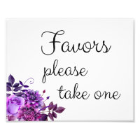 Firma de favores. Decoración boda morado. Poster f