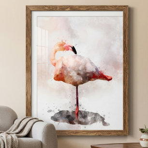 Foto Flamenco Rosa de Pie en Impresión de Arte en Acuar