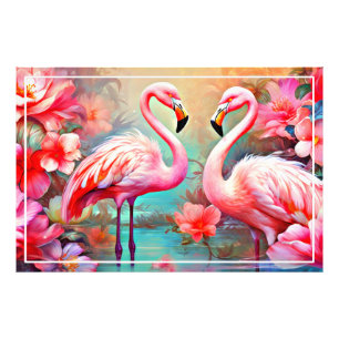 Foto Flamencos rosas en un lago con flores-20231