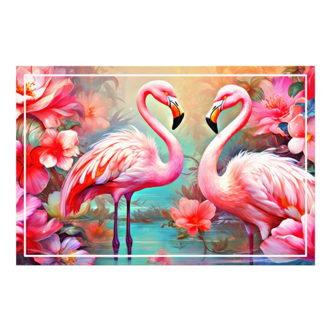 Foto Flamencos rosas en un lago con flores-20231 (Frente)