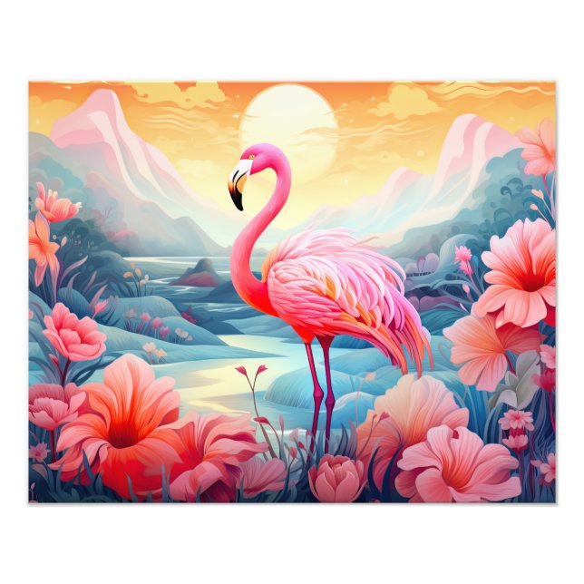 Foto Flamingo tropical con flores (Frente)