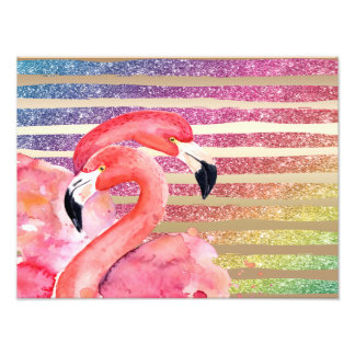 Foto Flamingos de color de agua Purpurina Bandas de oro