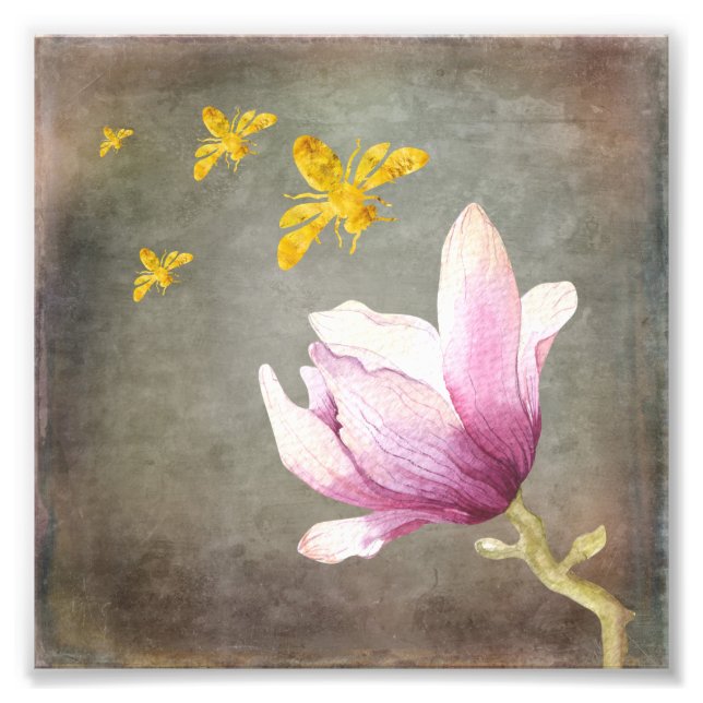 Foto Flor acuarela y abejas doradas (Frente)