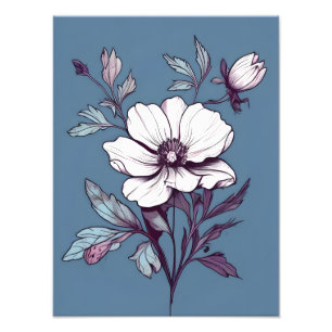 Foto Flor blanca con hojas moradas en azul