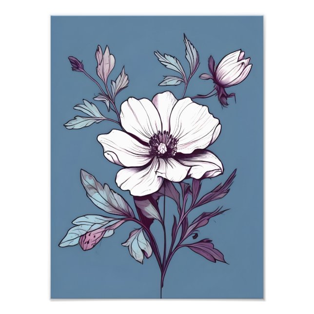 Foto Flor blanca con hojas moradas en azul (Frente)