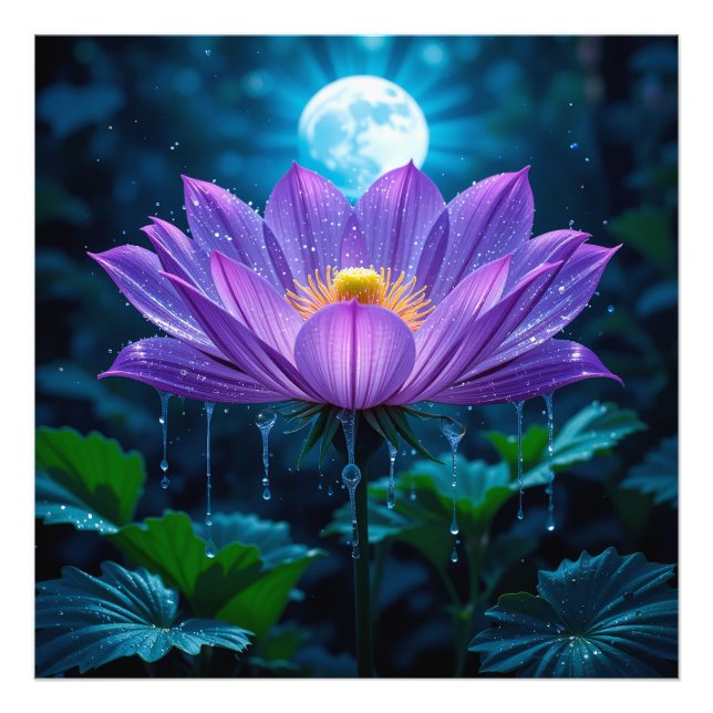 Foto Flor de Loto Púrpura Bajo Luz de Luna (Frente)