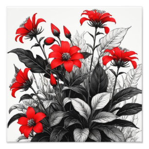 Foto Flor Roja Sobre La Planta Blanca Negra