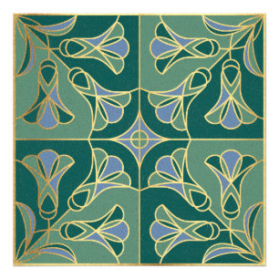 Foto Floral Art Déco. Verde, azul y oro