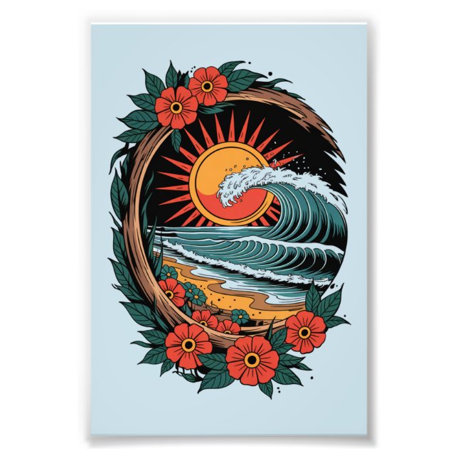 Foto Floral Beach Lover Sunset Vacation Gift Retro (Frente)